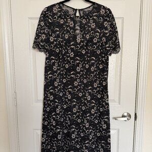 🖤 Maggy London Black & Cream Lace Cocktail Dress Size 18 Built-In Slip 🖤